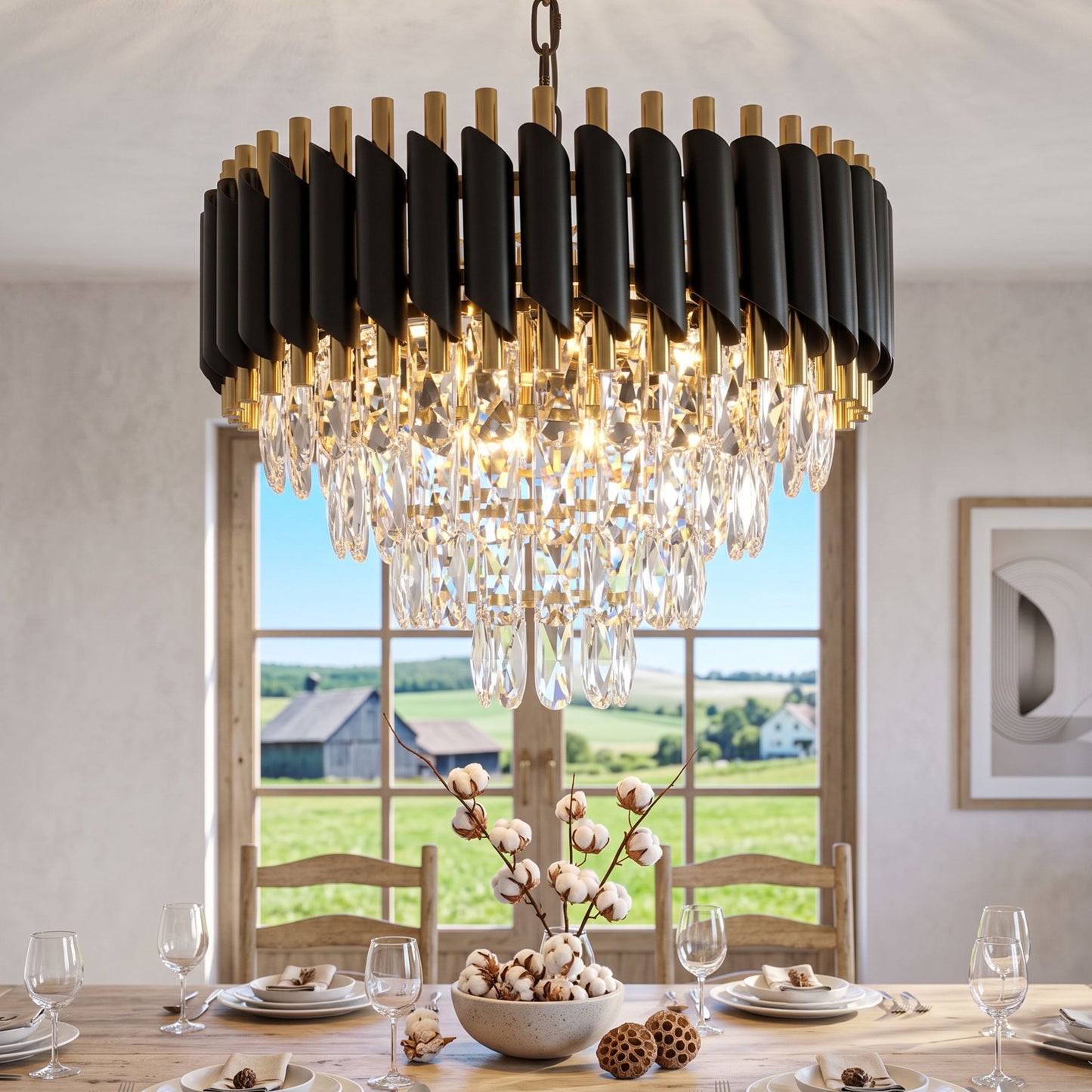 Modern Black/Gold Dimmable Crystal Pendant Lighting