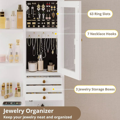 White & Gold Makeup Vanity Desk with Lighted Mirror, Jewelry Organizer & Stool