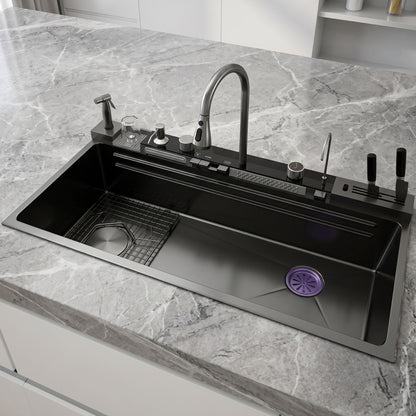 Multifunctional Stainless Steel Kitchen Sink with Waterfall Faucet & Digital Display