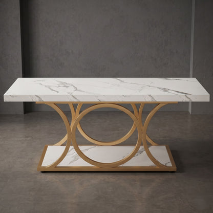 47-Inch Modern Faux Marble Coffee Table with Gold Metal Legs