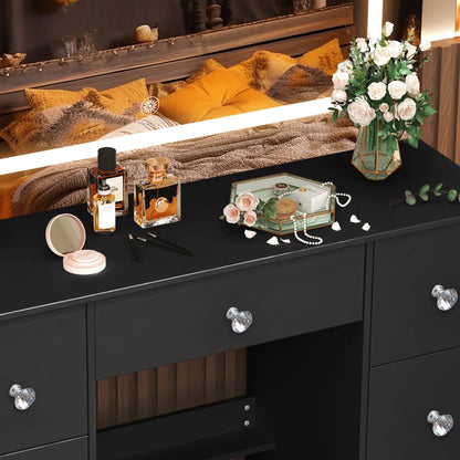 Large Black 7-Drawer Vanity Dressing Table