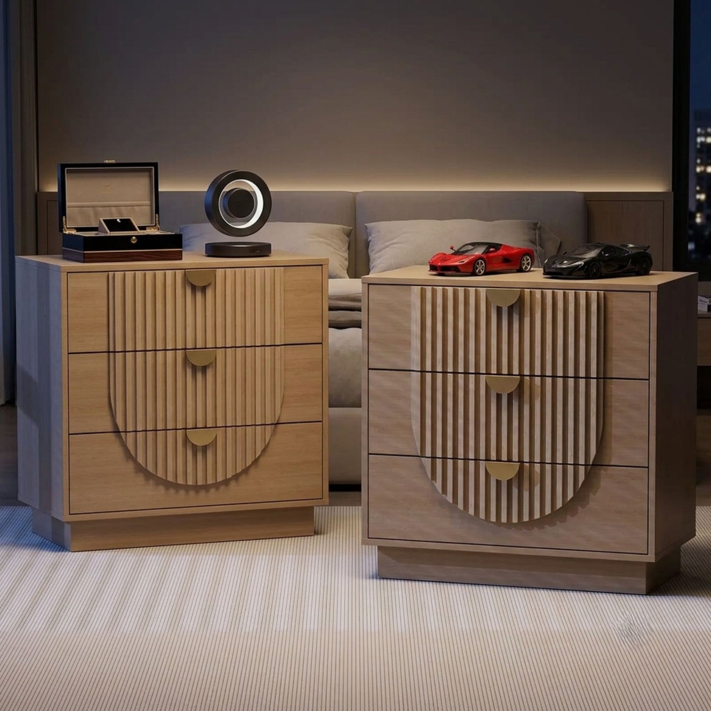 Modern 3-Drawer Bedside Table, Solid Wood End Table & Storage Cabinet