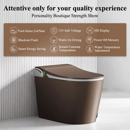 Brown Smart Tankless Toilet With Dual Flush & Bidet Combo