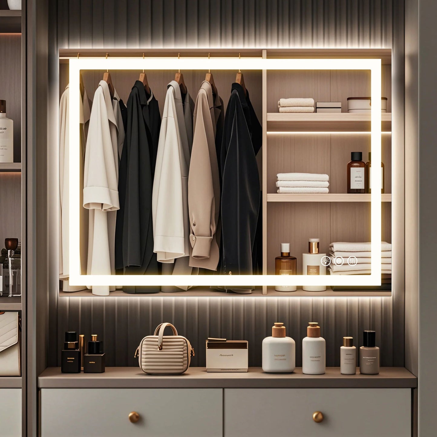 Smart Illuminated Vanity Mirror with Anti-Fog & 3-Color Dimmable Backlit Wall Mirror