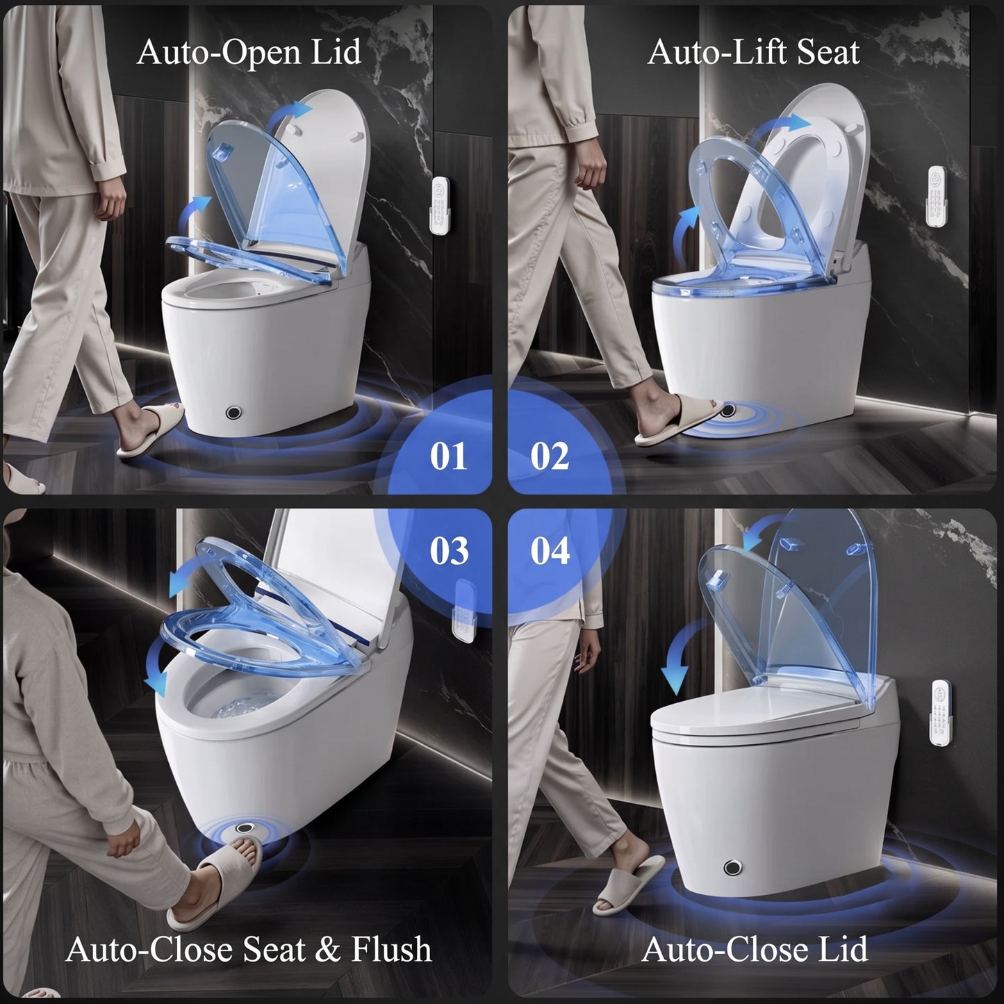 Modern Tankless Smart Toilet with Bidet, Auto Lid & Heated Seat)