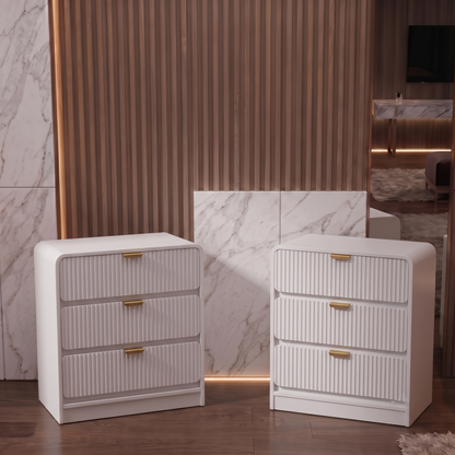Modern 2-piece 3-Drawer Nightstand with Curved Engineered Wood Ends