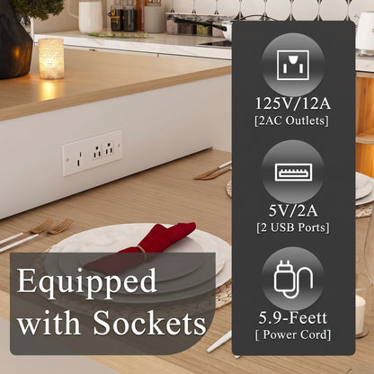 80-Inch Expandable Kitchen Island with Power Station & Dining Table