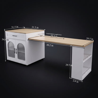 80-Inch Expandable Kitchen Island with Power Station & Dining Table
