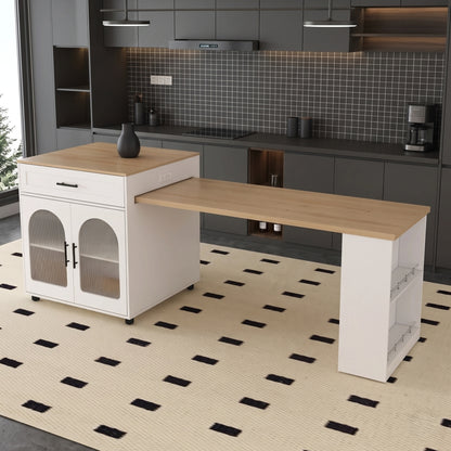 80-Inch Expandable Kitchen Island with Power Station & Dining Table