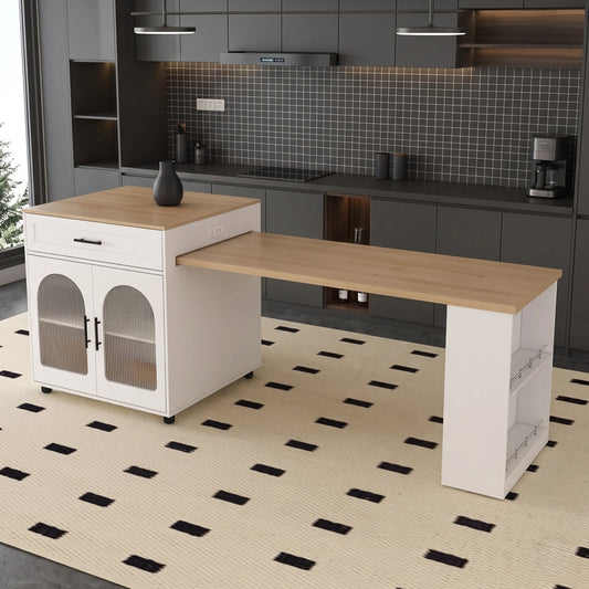 80-Inch Expandable Kitchen Island with Power Station & Dining Table