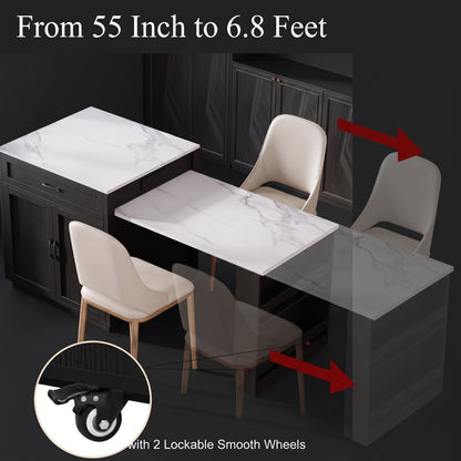 82-Inch Modern Kitchen Island with Extendable Dining Table & Power Outlet