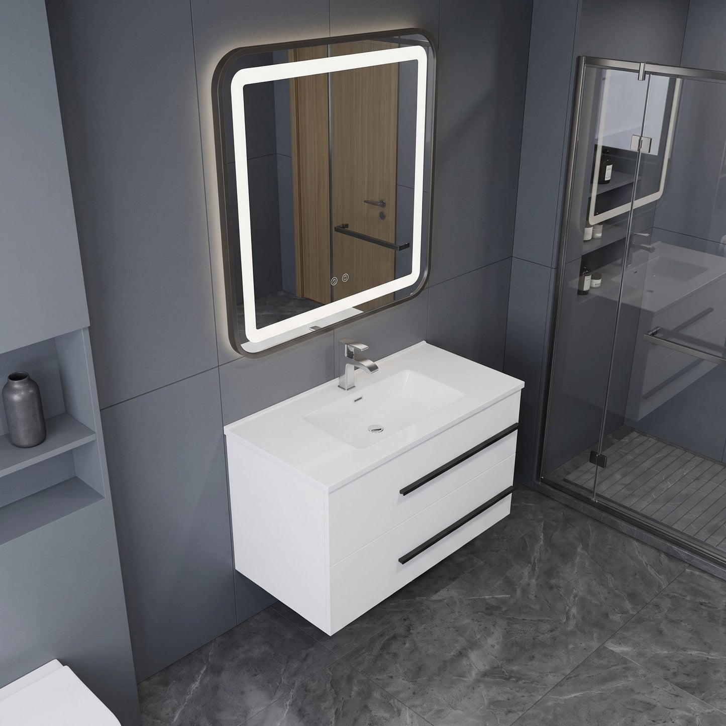Modern Floating Bathroom Vanity with Ceramic Sink & 2 Soft-Close Drawers, Wall-Mounted Cabinet