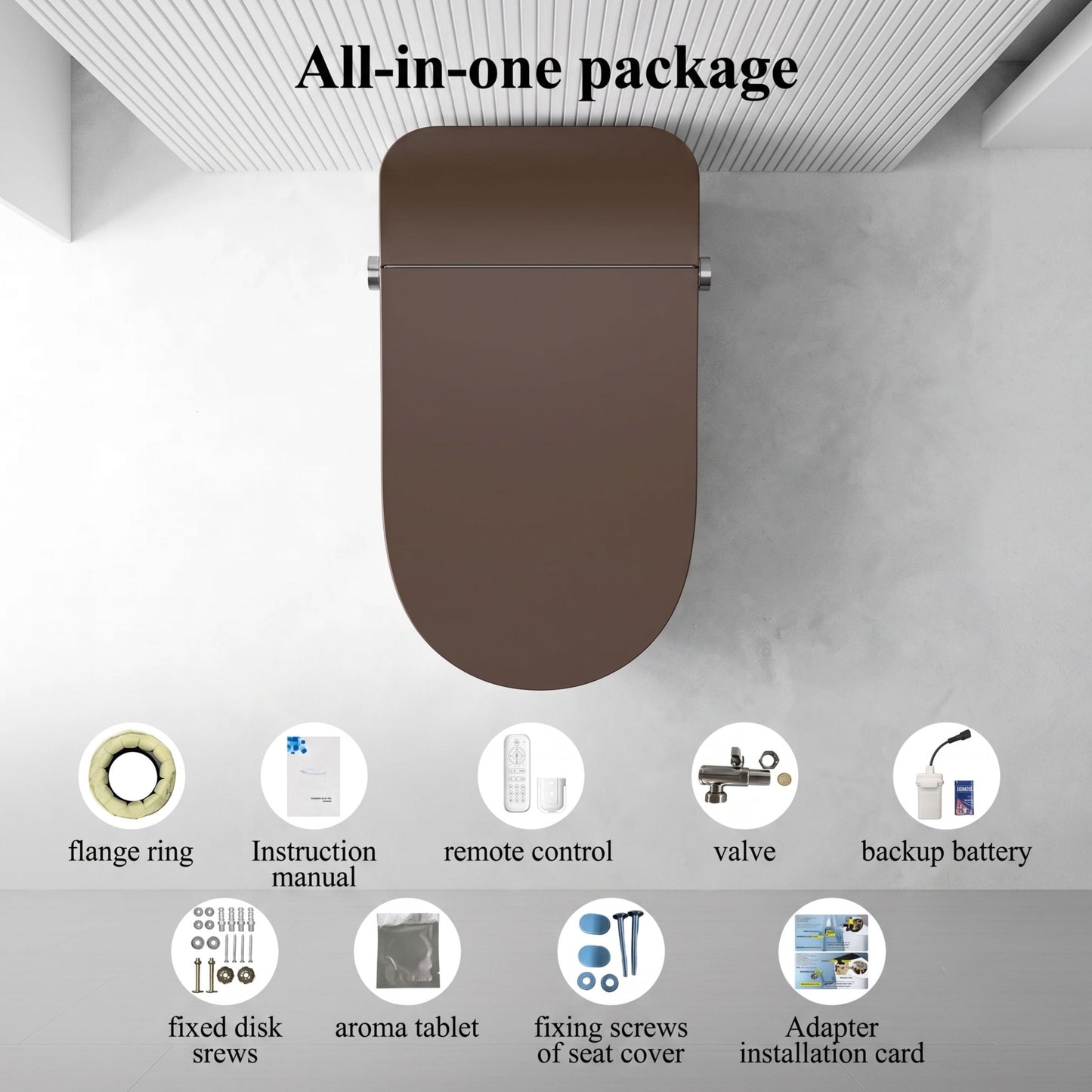 Brown Smart Tankless Toilet With Dual Flush & Bidet Combo