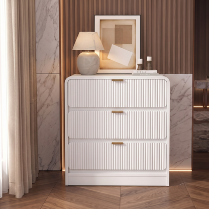 Modern 2-piece 3-Drawer Nightstand with Curved Engineered Wood Ends