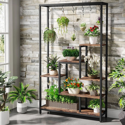5-Tier Tall Metal Multi-Functional Display Shelf With Hanging Hooks