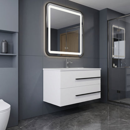 Modern Floating Bathroom Vanity with Ceramic Sink & 2 Soft-Close Drawers, Wall-Mounted Cabinet