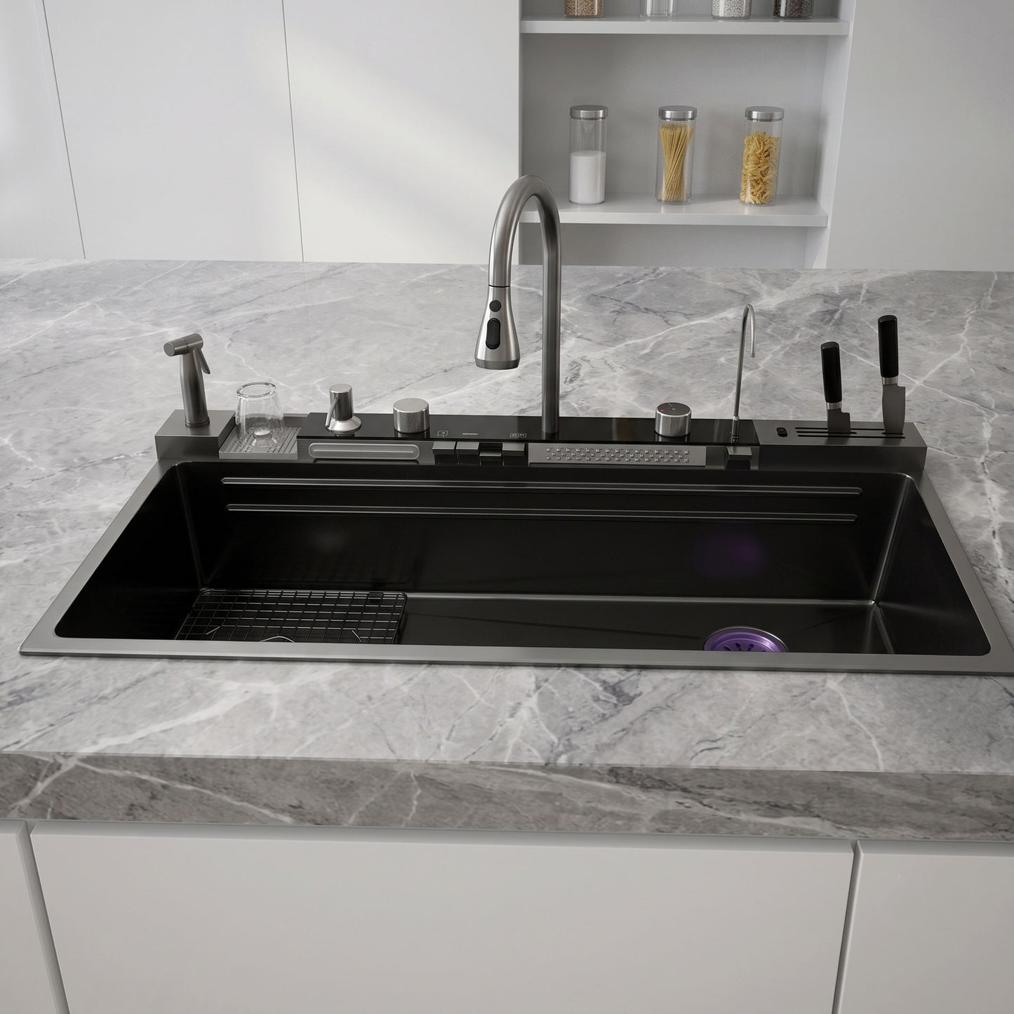 Multifunctional Stainless Steel Kitchen Sink with Waterfall Faucet & Digital Display