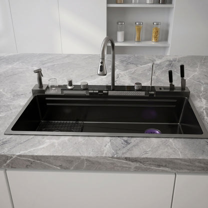 Multifunctional Stainless Steel Kitchen Sink with Waterfall Faucet & Digital Display