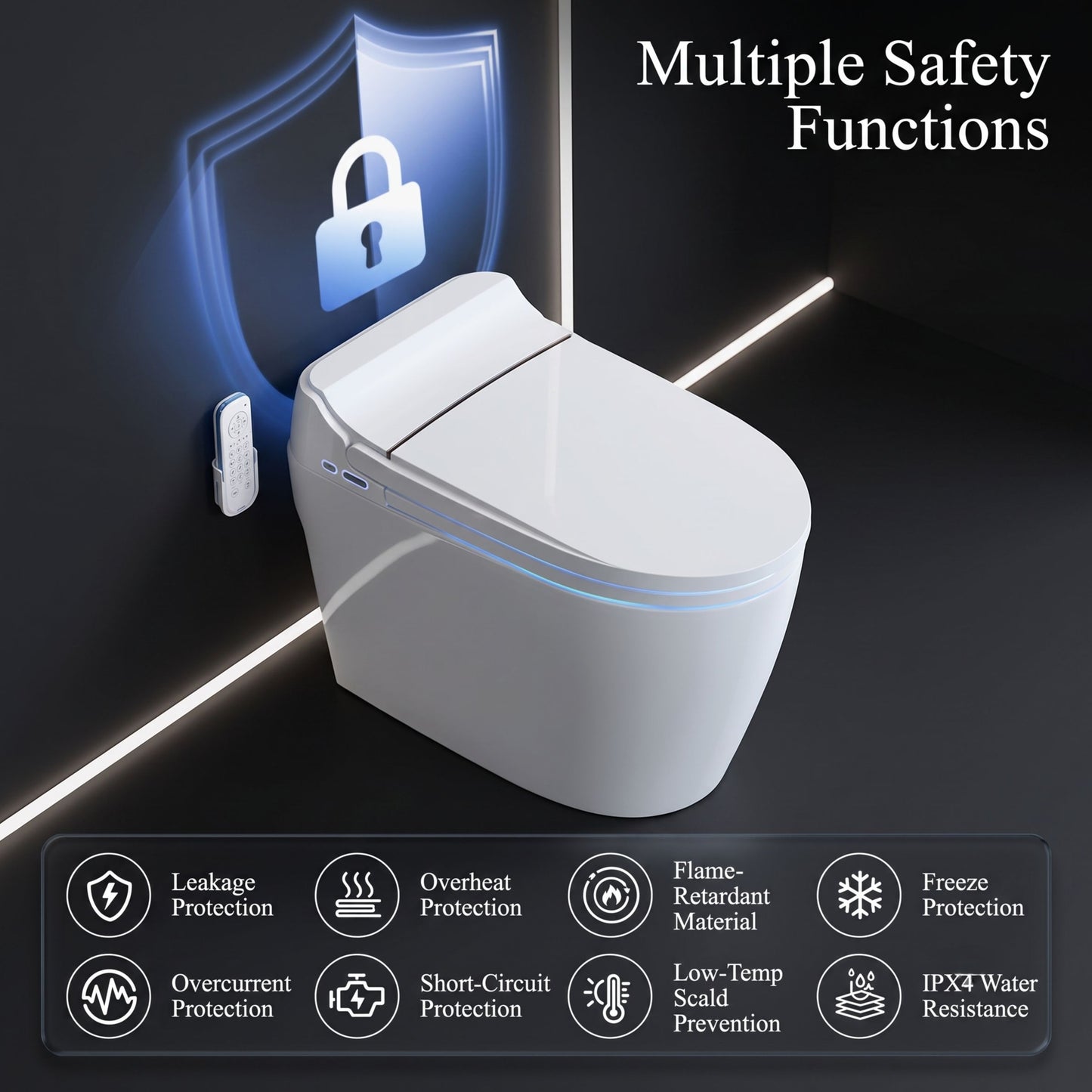 Modern Tankless Smart Toilet with Bidet, Auto Lid & Heated Seat)