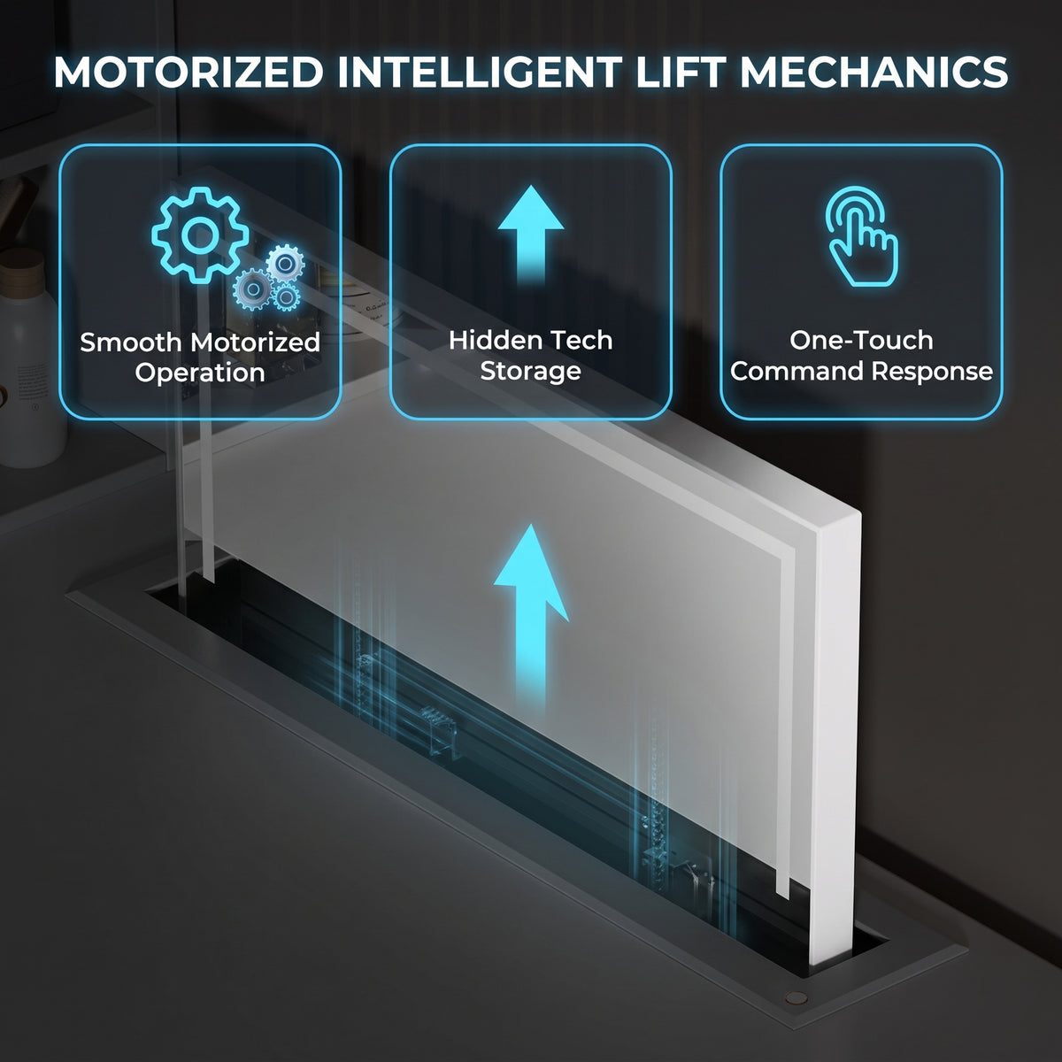 Æltera Smart Electric Lift Vanity Table With Hidden LED Mirror