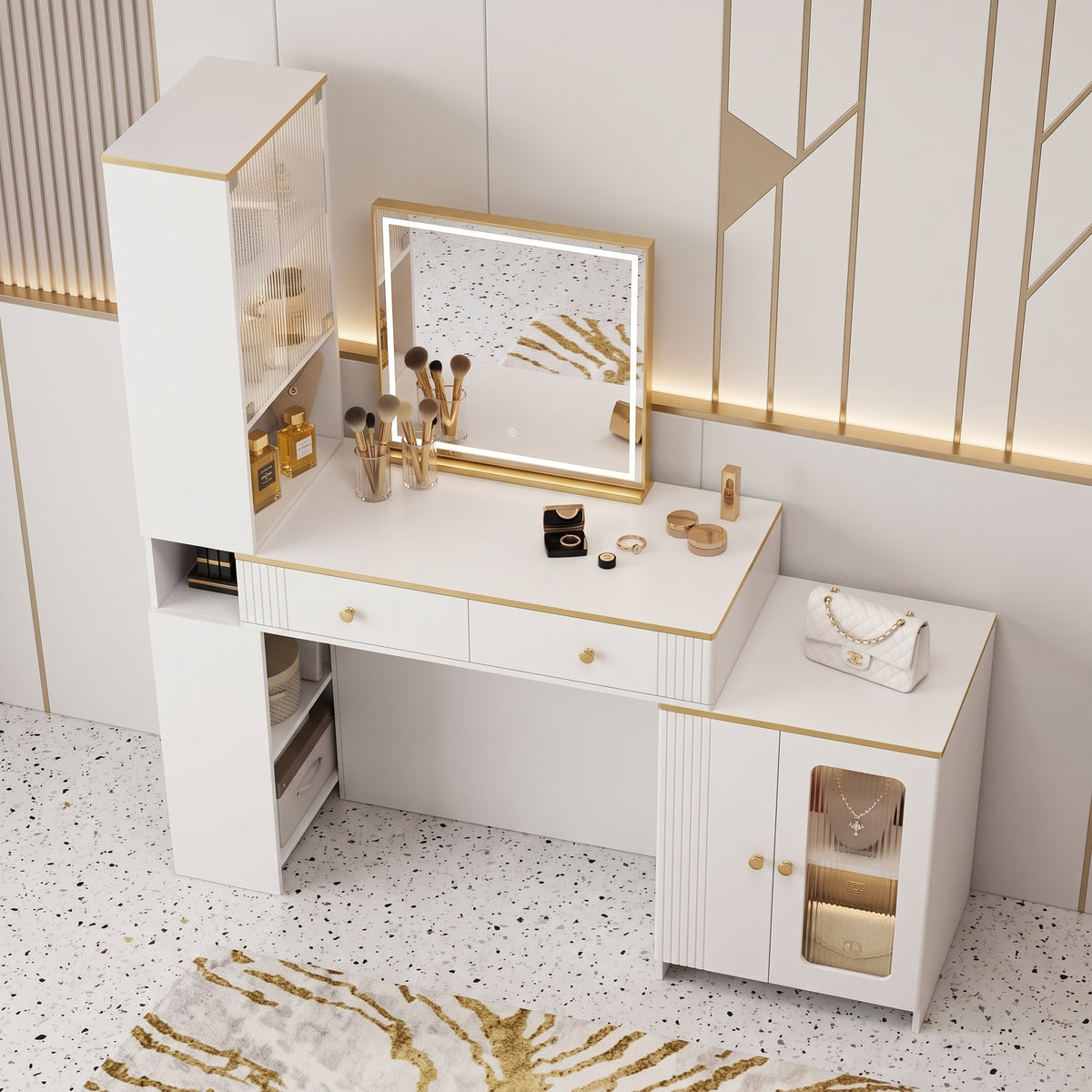 Æltera Smart Electric Lift Vanity Table With Hidden LED Mirror