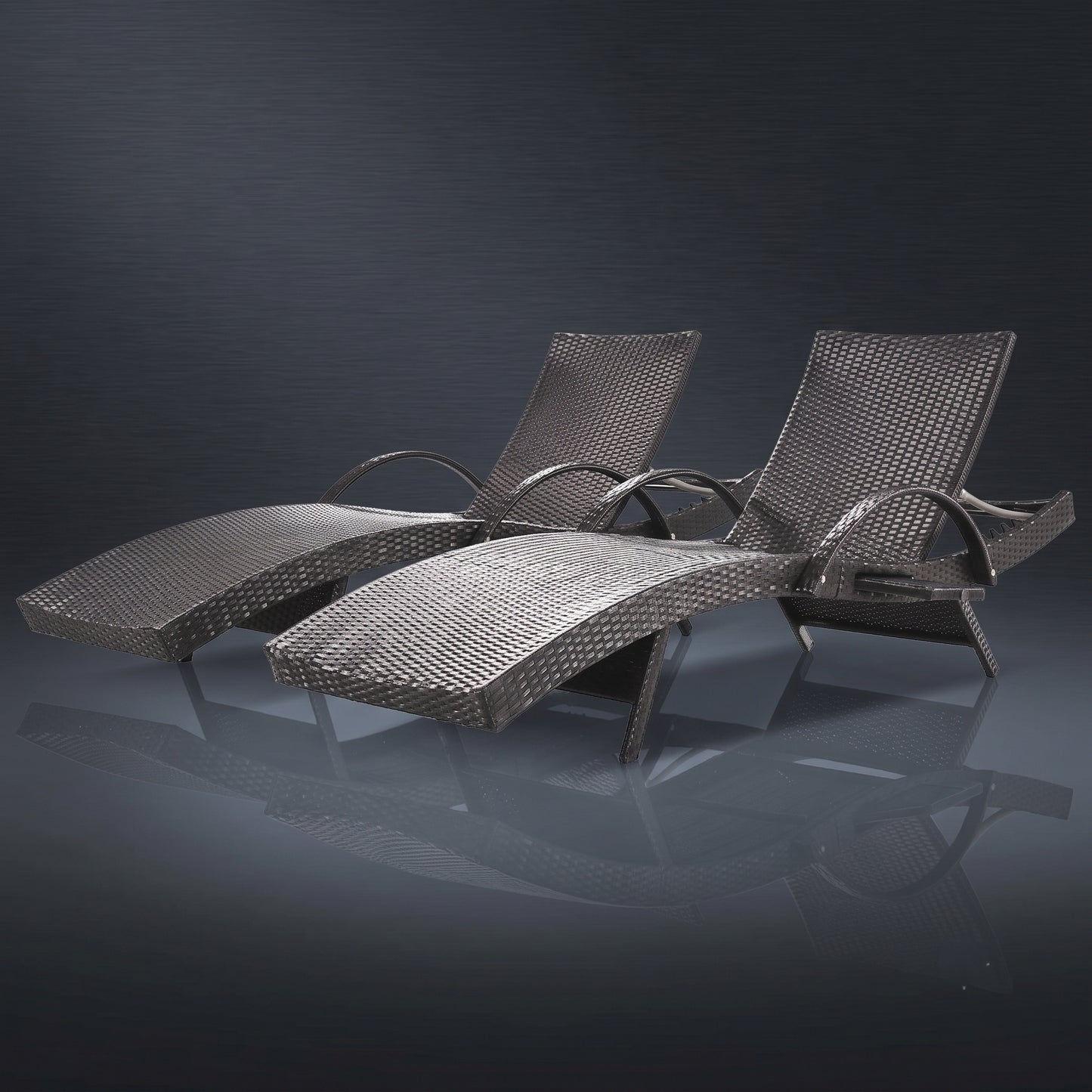 All-Weather Wicker Outdoor Lounge Chaise (Set of 2) with Pull-Out Side Tables