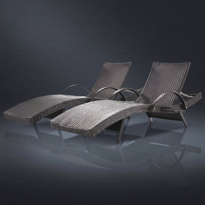 All-Weather Wicker Outdoor Lounge Chaise (Set of 2) with Pull-Out Side Tables