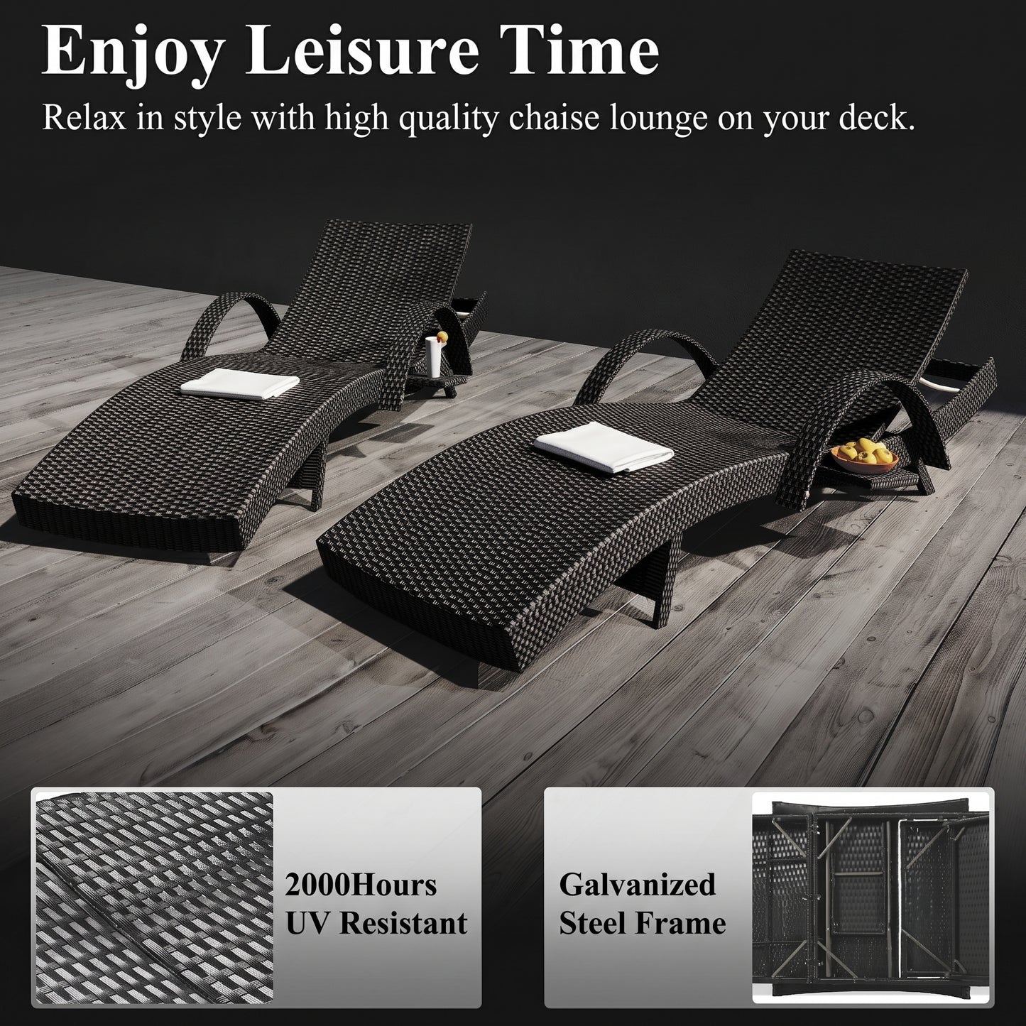 All-Weather Wicker Outdoor Lounge Chaise (Set of 2) with Pull-Out Side Tables