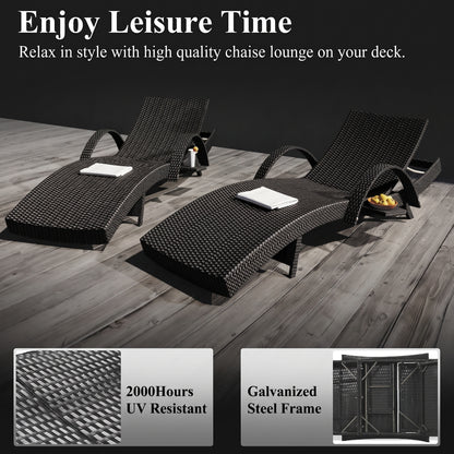All-Weather Wicker Outdoor Lounge Chaise (Set of 2) with Pull-Out Side Tables