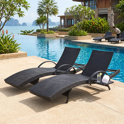 All-Weather Wicker Outdoor Lounge Chaise (Set of 2) with Pull-Out Side Tables