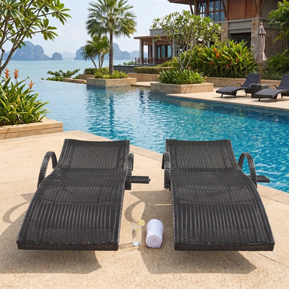 All-Weather Wicker Outdoor Lounge Chaise (Set of 2) with Pull-Out Side Tables