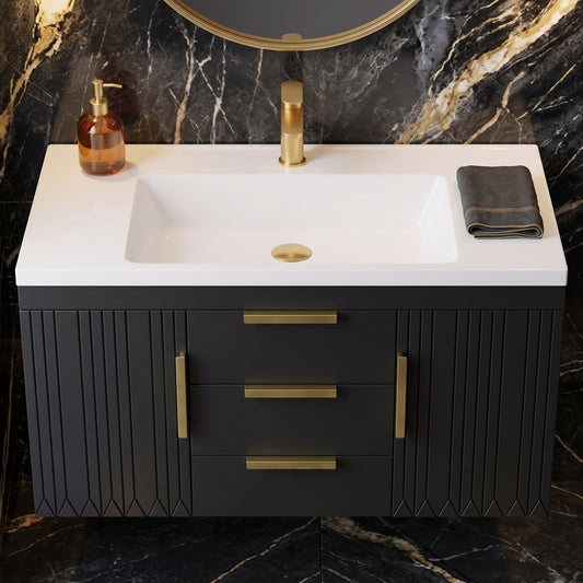 Black Wall Mounted Bathroom Vanity with Resin Sink Combo