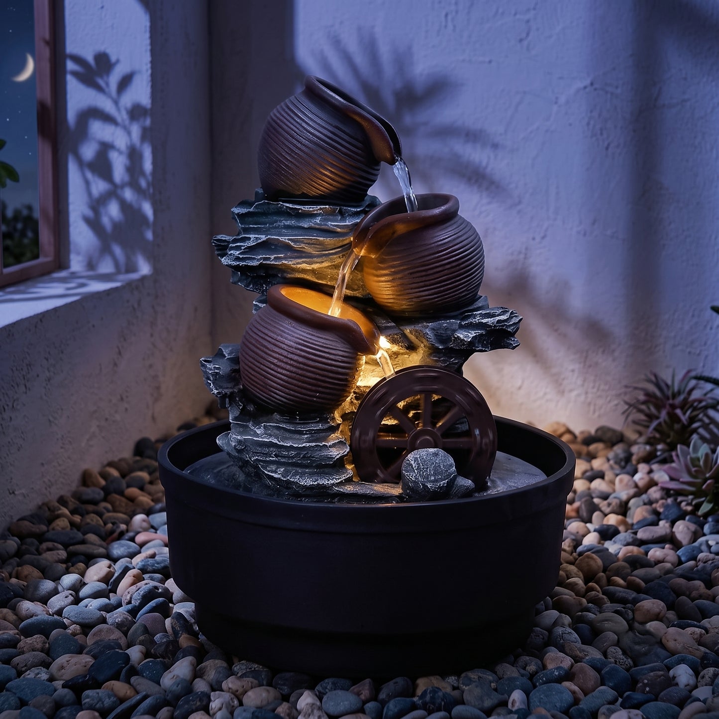 Cascading Indoor/Outdoor Faux Rock Pot Water Fountain