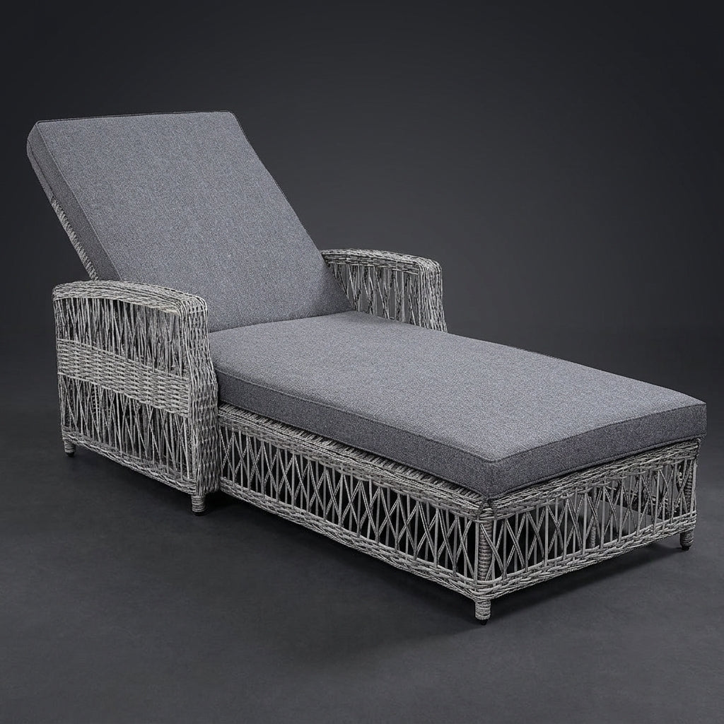 Contemporary Weatherproof Resin Weave Sunbed | 4-Position Padded Patio Reclining Lounger