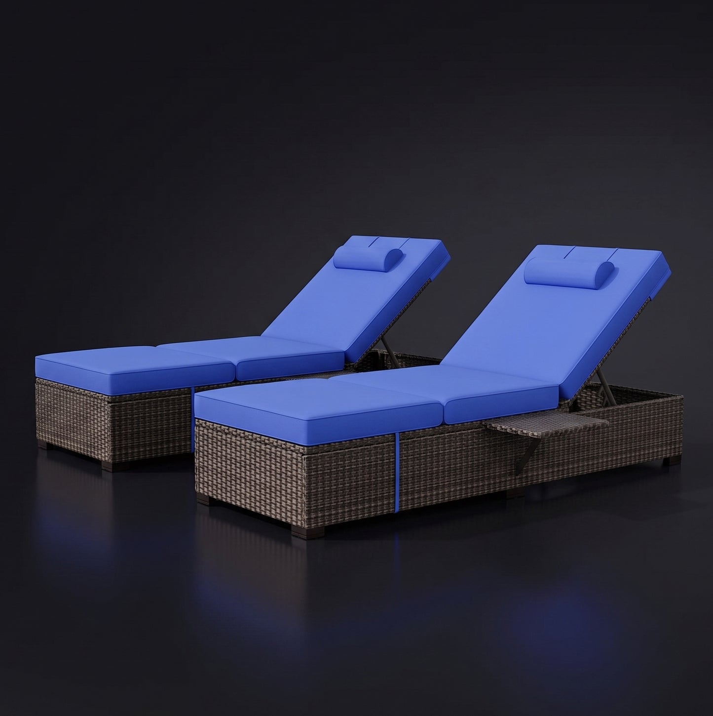 Outdoor Chaise Lounge Chairs (Set of 2) with Side Table & Washable Cushions