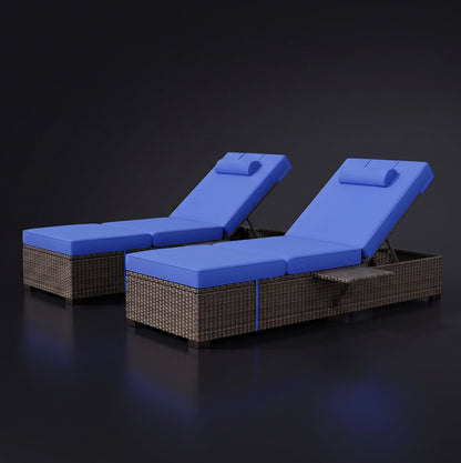 Outdoor Chaise Lounge Chairs (Set of 2) with Side Table & Washable Cushions