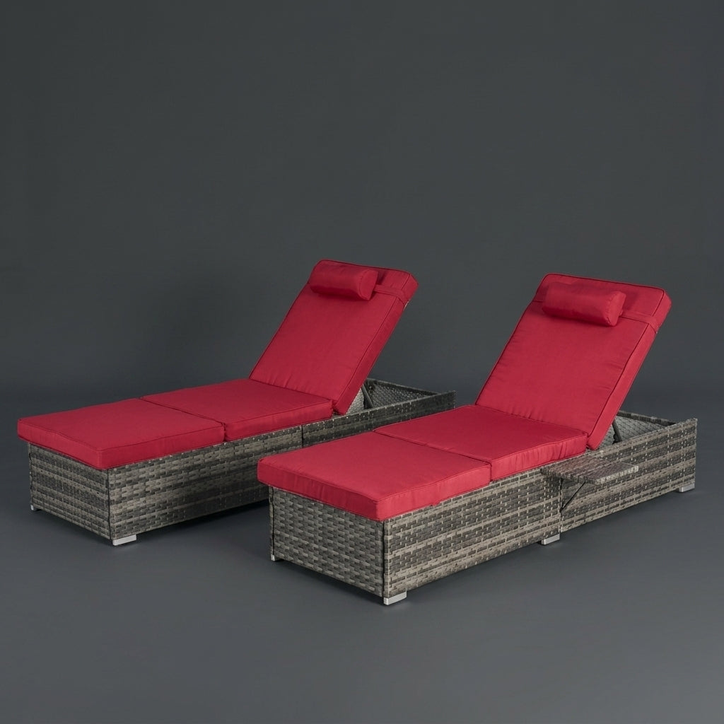 Outdoor Chaise Lounge Chairs (Set of 2) with Side Table & Washable Cushions