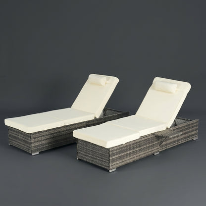 Outdoor Chaise Lounge Chairs (Set of 2) with Side Table & Washable Cushions