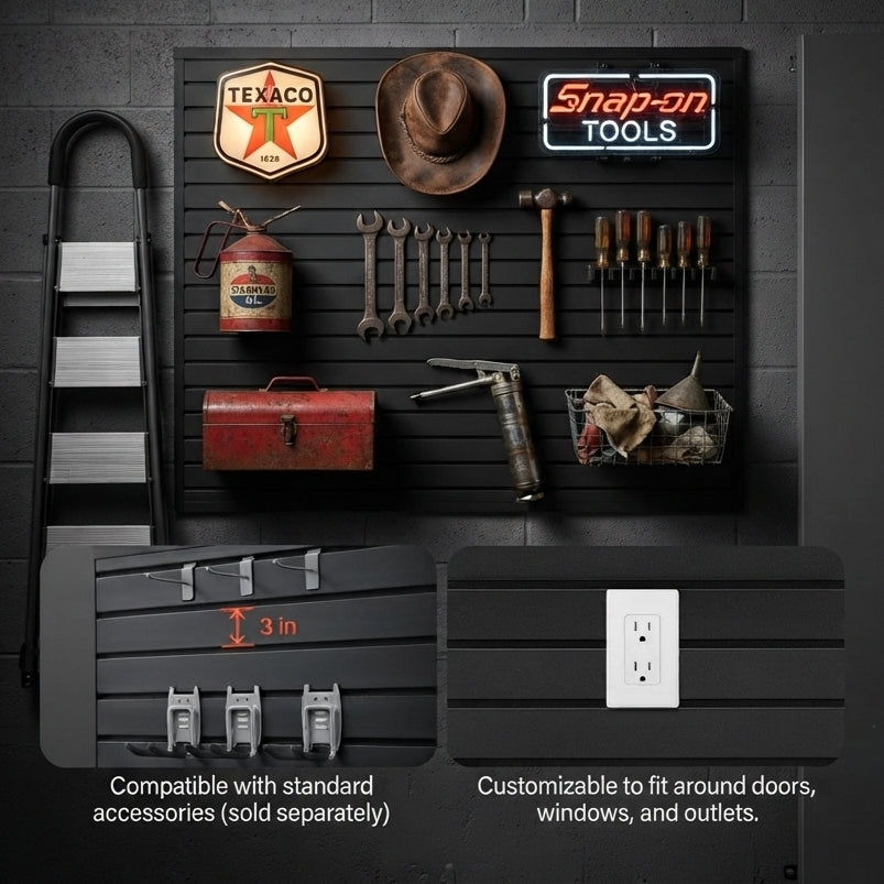 Black PVC Slatwall Garage Display Panel
