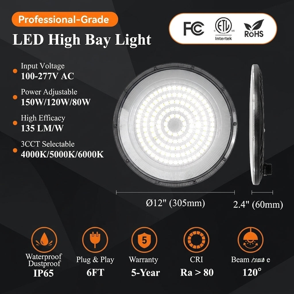 2-Piece Dimmable LED High Bay Garage Light