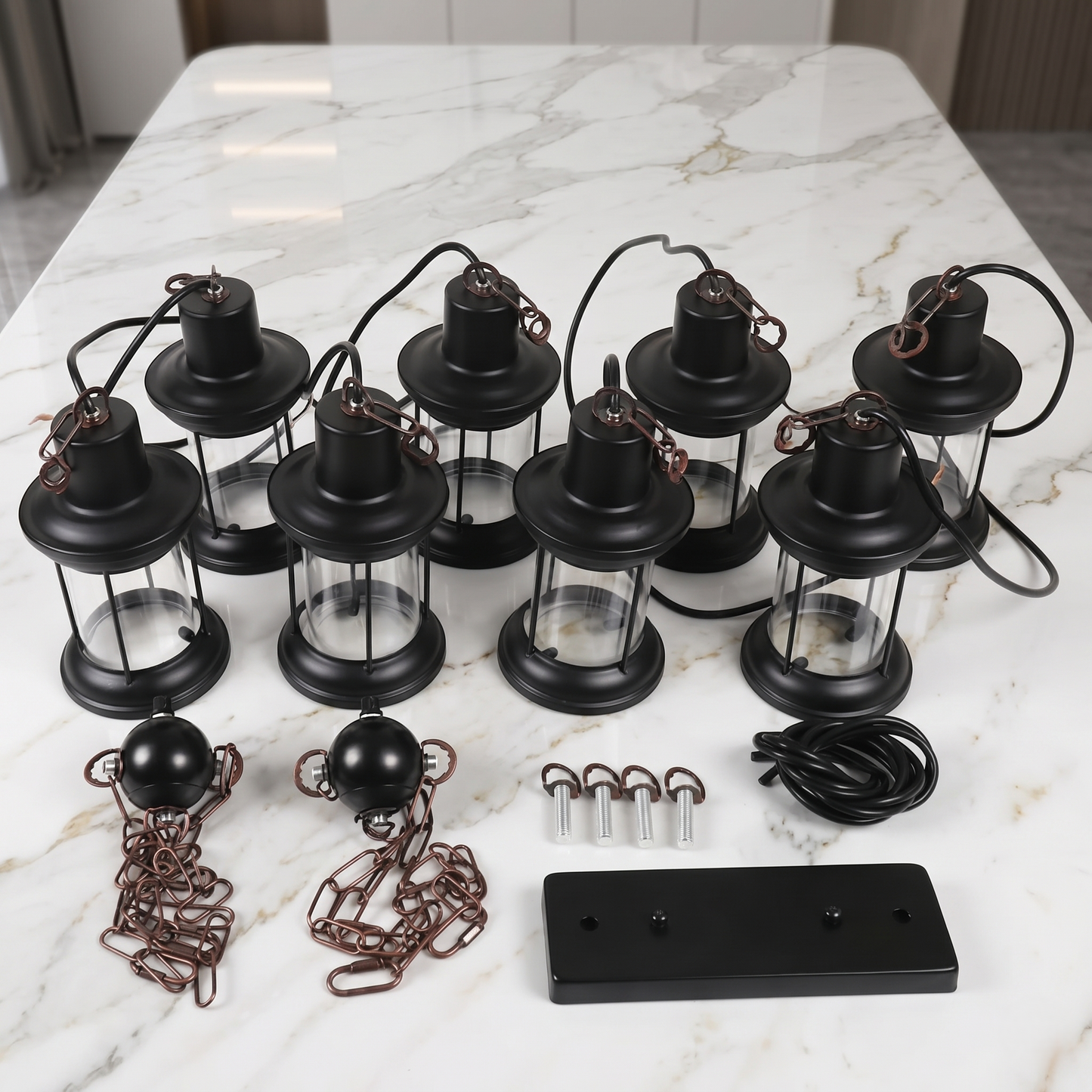 Farmhouse Lumber & Iron Pendant Chandelier: 8-Light Retro Hanging Fixture