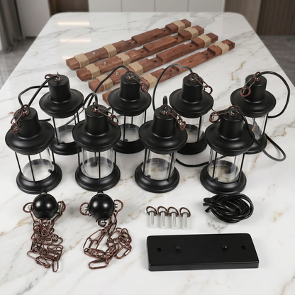 Farmhouse Lumber & Iron Pendant Chandelier: 8-Light Retro Hanging Fixture