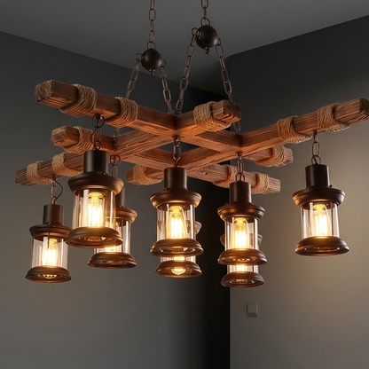 Farmhouse Lumber & Iron Pendant Chandelier: 8-Light Retro Hanging Fixture
