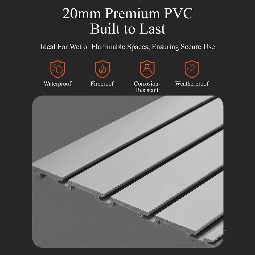 4x4ft Grey Waterproof PVC Slatwall Storage Panel System