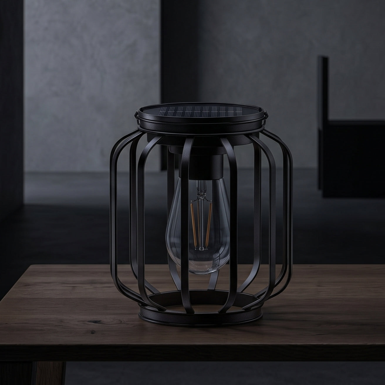 Hanging Solar Outdoor Metal Lantern with Edison Filament Bulb and Shepherd Hook