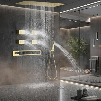 Modern Luxury Brushed Gold Thermostatic Digital Shower System