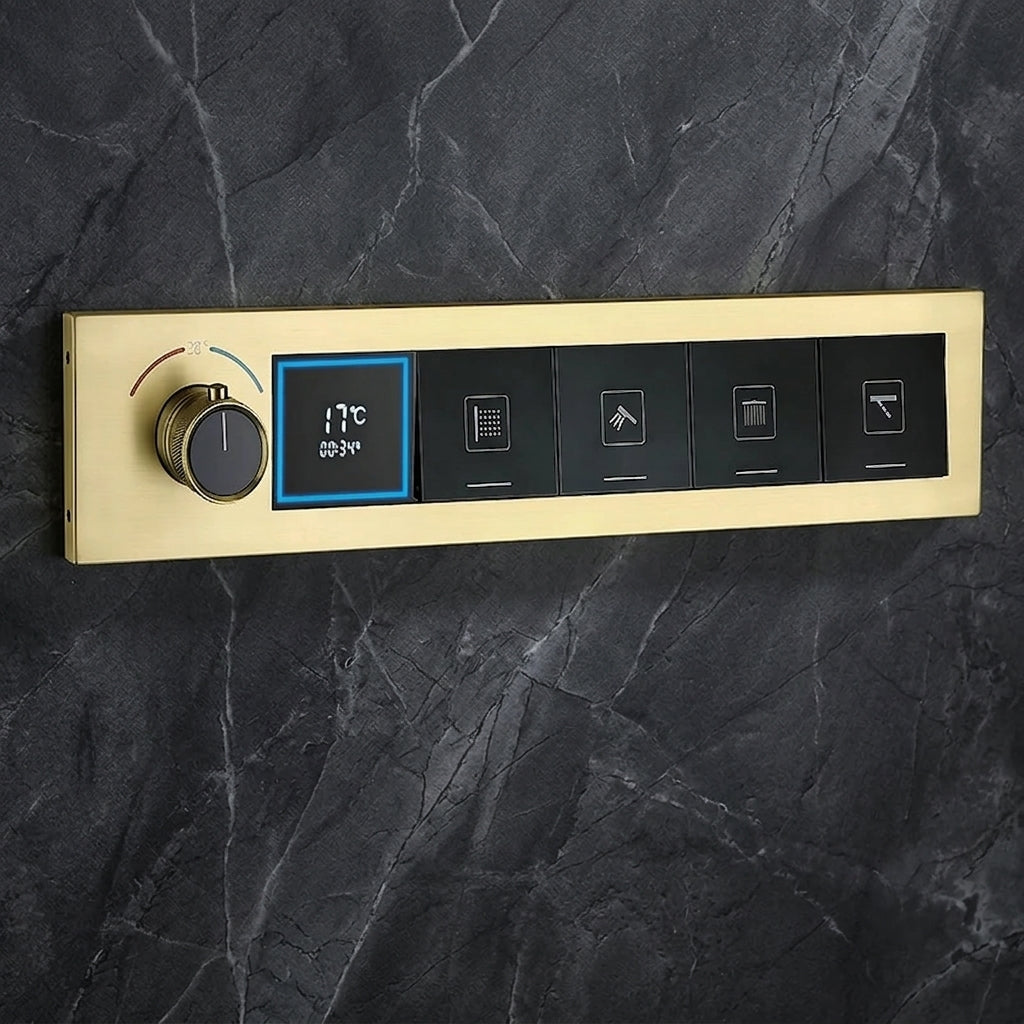 Modern Luxury Brushed Gold Thermostatic Digital Shower System
