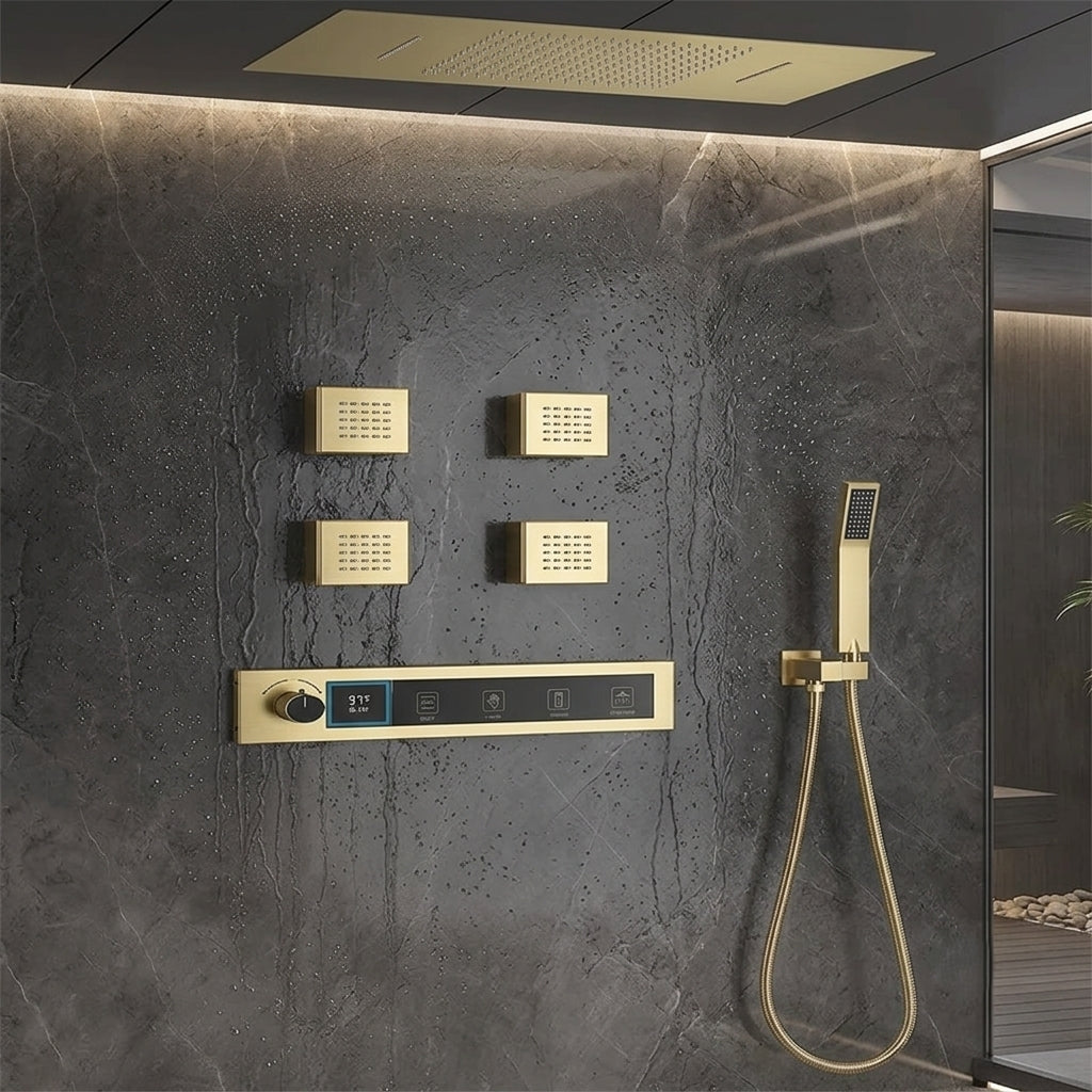Modern Luxury Brushed Gold Thermostatic Digital Shower System