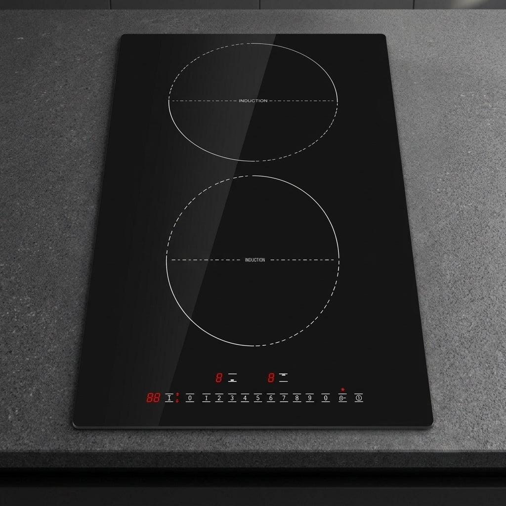 12-Inch Built-In Induction Cooktop 3000W - 2 Burners with Touch Control & Ceramic Glass