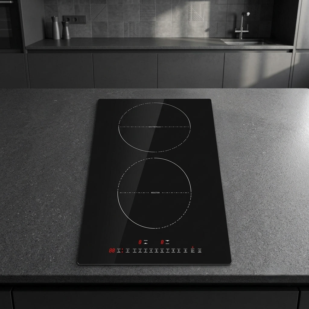 12-Inch Built-In Induction Cooktop 3000W - 2 Burners with Touch Control & Ceramic Glass